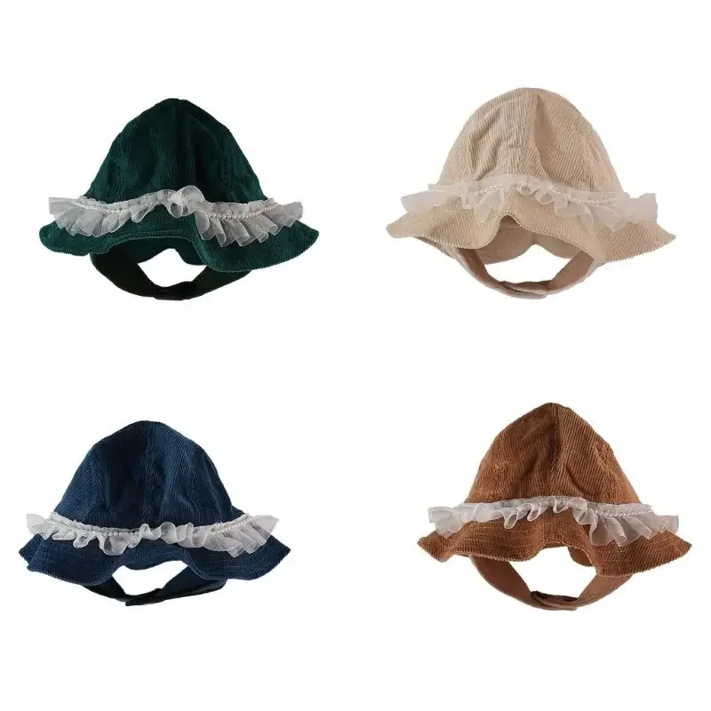 

Lace Bead Detail Bucket Caps Fashionable Winter Sunshade Basin Caps for Kids 2-6T