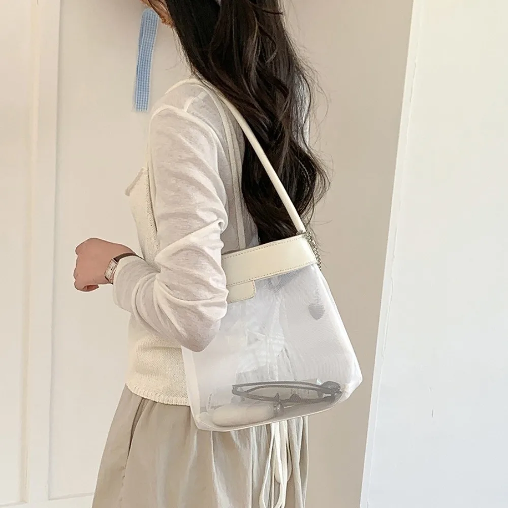 Сумка Легкая сетчатая сумка-ведро Простая дорожная прозрачная сумка Большая вместительная сумка из искусственной кожи на одно плечо для девочек