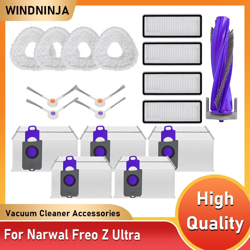Hepa-Filter, Mopptuch, Staubbeutel, Hauptbürste, Seitenbürste, passend für Narwal Freo Z Ultra Staubsauger, Ersatzteile, Zubehör