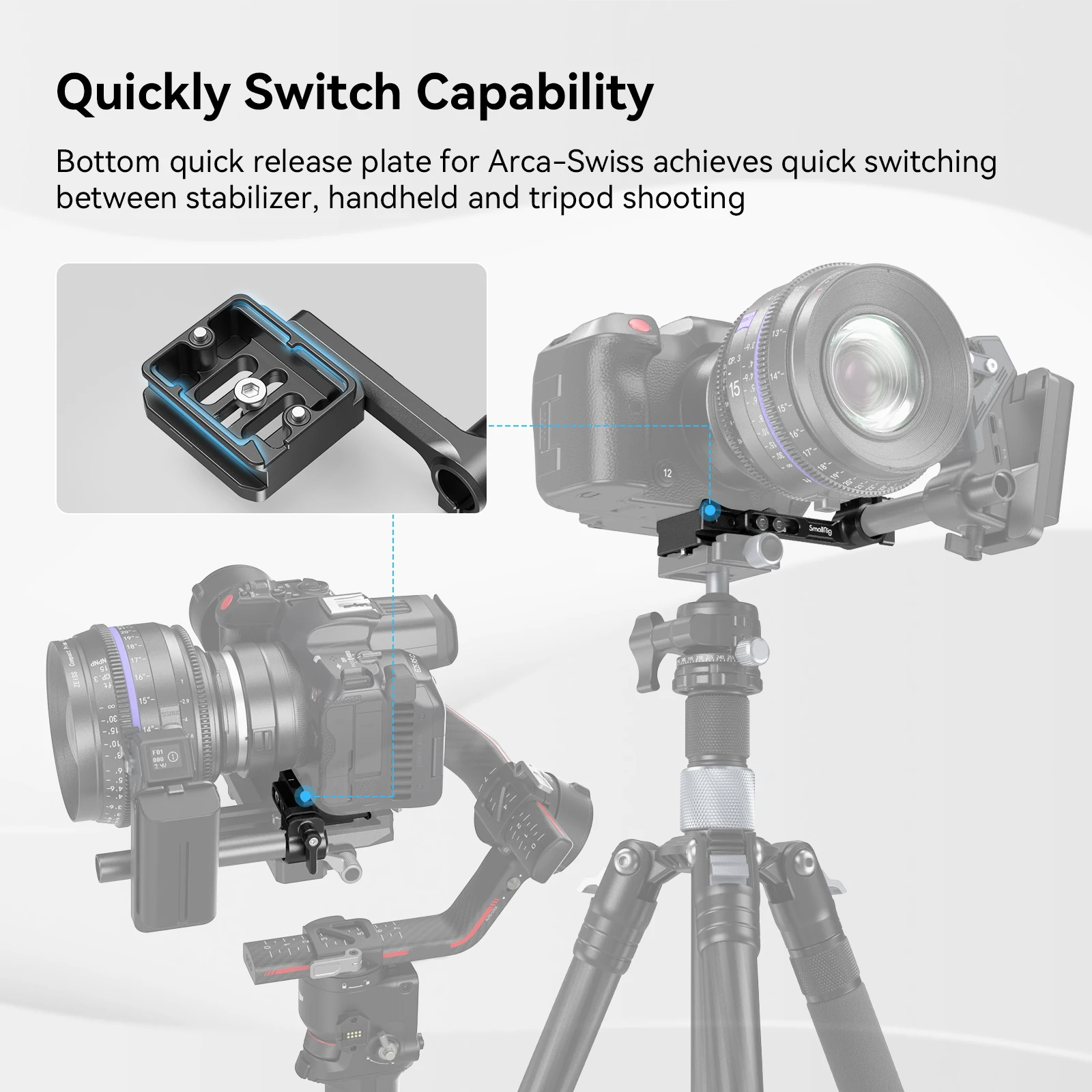 Placa de liberación rápida SmallRig, interruptor rápido entre modos de mano y trípode para enfoque de seguimiento para varilla estándar de Φ15 mm -3853