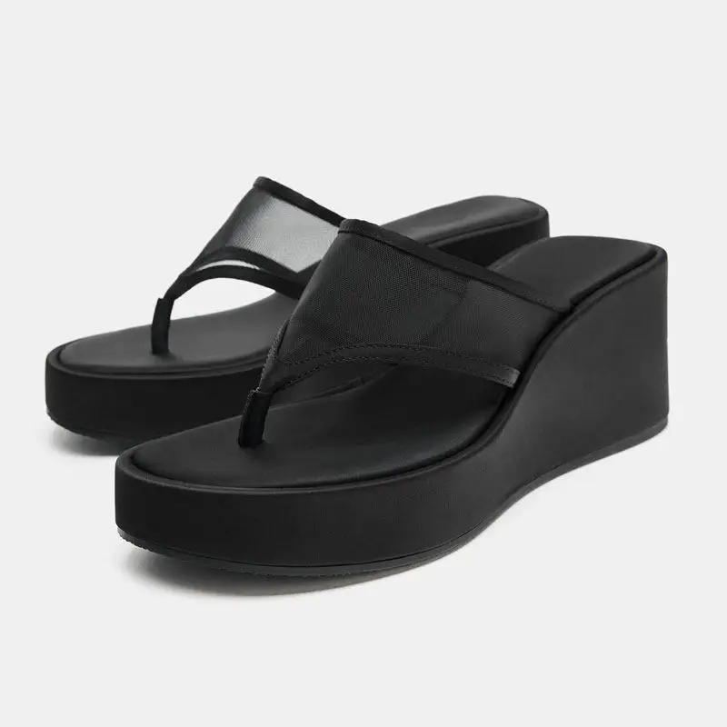 Leisure Black Summer Platform Sandals Women Outdoor Slides Slipper Vintage Flip Flops High Heels Wedges Shoes Daily Wear