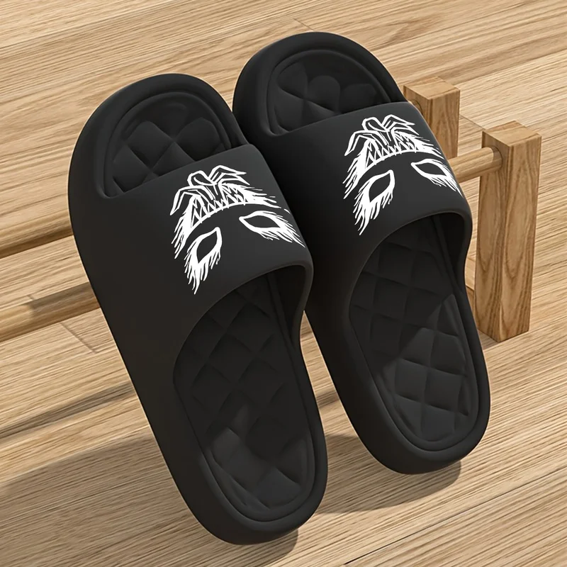Unisex Summer Slippers Graphic Print Thick Quilted Footbed Comfortable Casual Slides Daily Indoor Outdoor Footwear