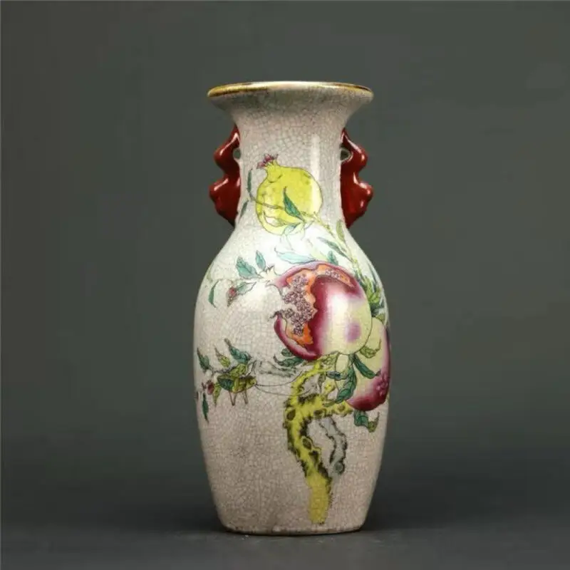 Qing Qianlong Famille rose porcelain Pomegranate Pattern Double ear vase Chinese style Ornament Antique Porcelain Collection