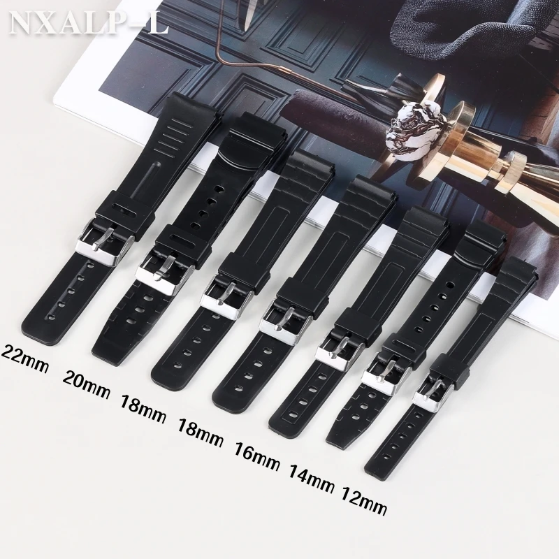 12mm 14mm 16mm 18mm 20mm 22mm Silicone Watch Strap For Men And Women Students Electronic Watch Black Sports Rubber Watchband