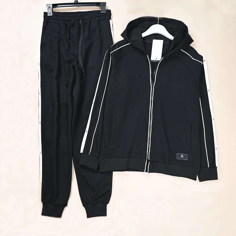 

Новый весенний женский спортивный повседневный цветной полосатый открытый кардиган с капюшоном и буквенным принтом, толстовка и брюки, комплект модных двух штанов...