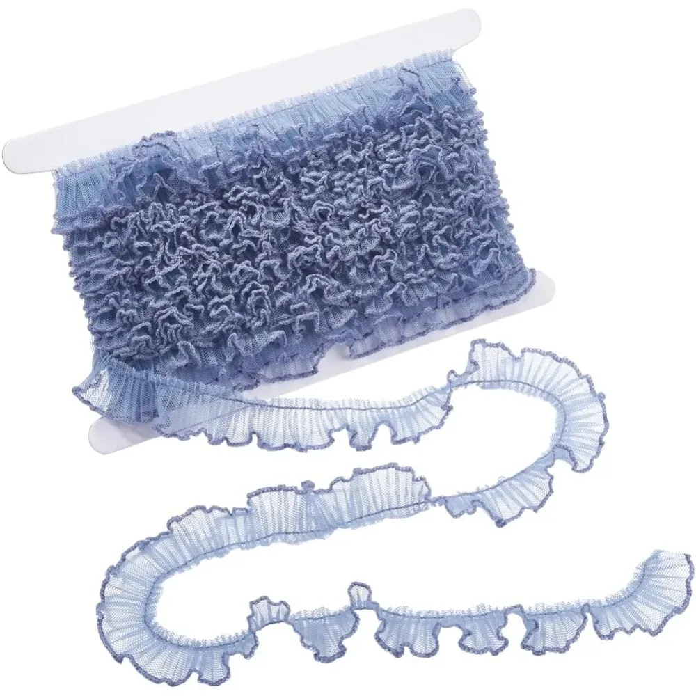 

10 Yards Ruffled Lace Ribbon Fabric 2cm Wide Pleated Mesh Edge Trim Embroidered Tulle Edging Trimmings for Sewing Crafts Cuff