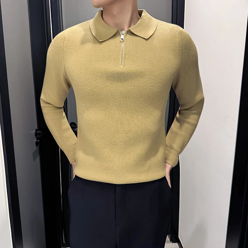 

9 цветов, свитер, мужская одежда, осень-зима 2025 года, новые мужские повседневные свитера с длинными рукавами, облегающие с отложным воротником, вязаные Pull Homme