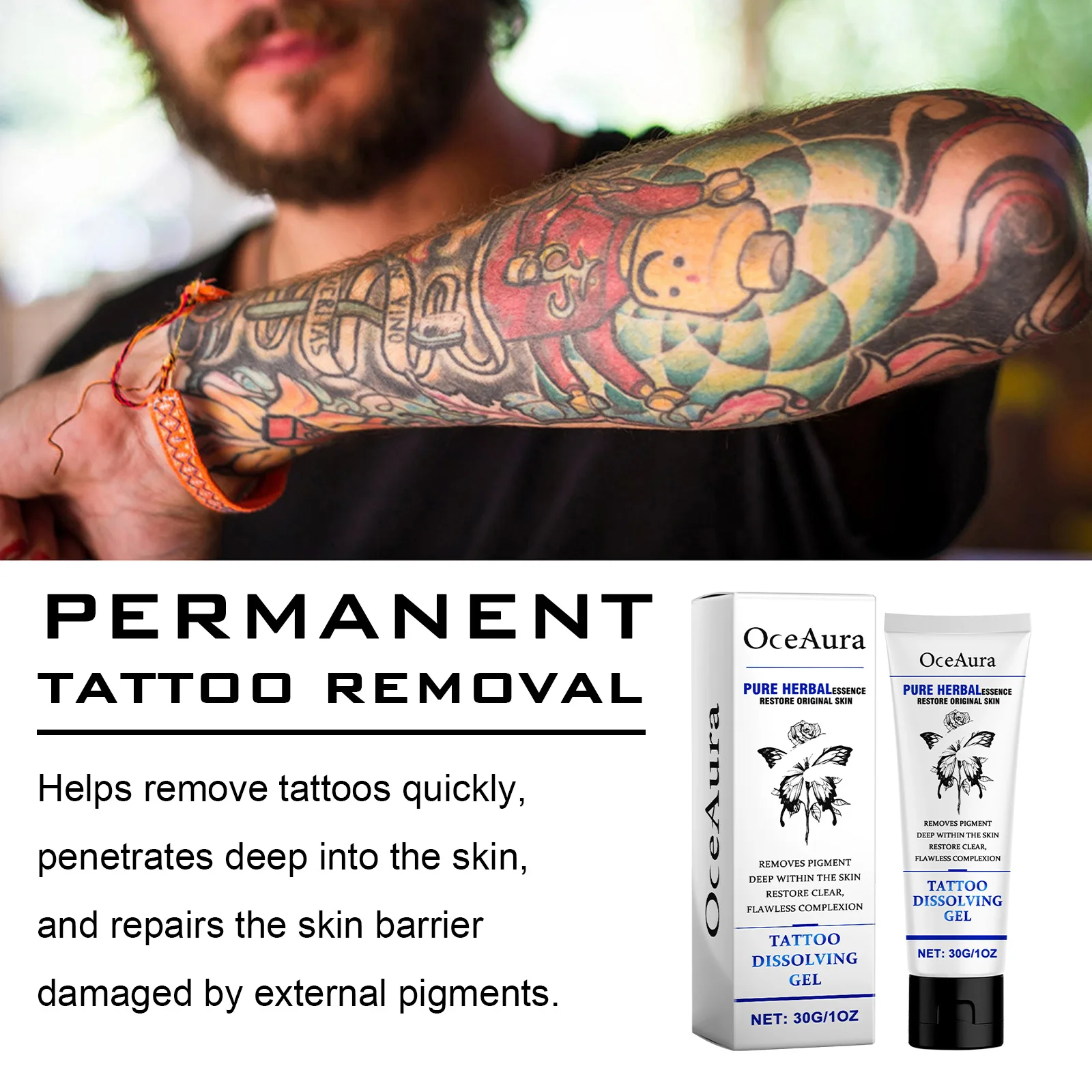 جل إذابة الوشم لإصلاح البشرة، ترطيب البشرة، غير مؤلم، تنظيف عميق، كريم إزالة الوشم الاحترافي، منتج مكياج
