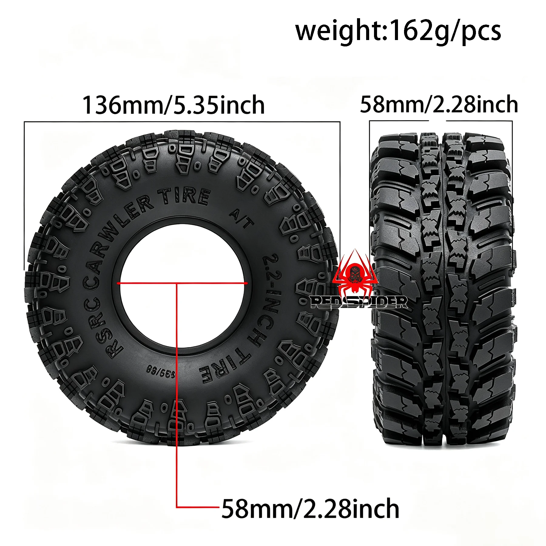 RED SPIDER 4Pcs136mm 2.2  RC Rubber Tyres Durable Climbing Wheel Tires  Upgrade Accessories For 1/10 RC Rock Crawler SCX10 UTB18