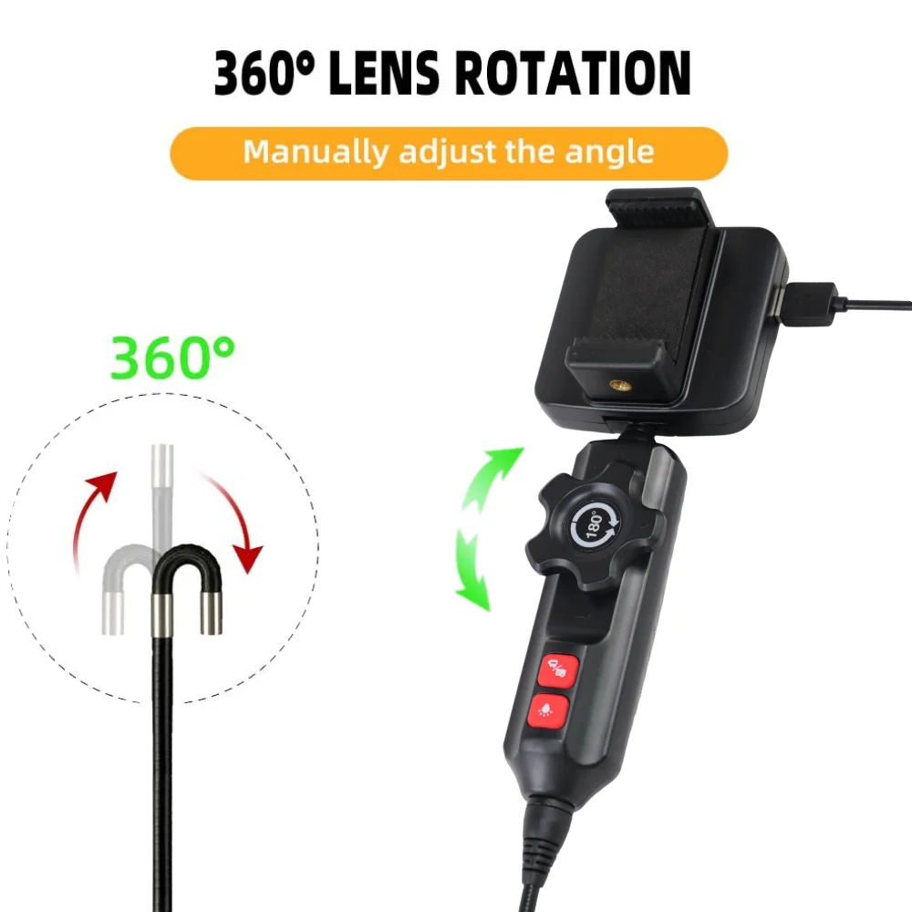 6mm 8mm 360 Degree Rotation Industrial Automotive Endoscope Camera HD Steering Sewer Borescope Waterproof for iOS Iphone Android