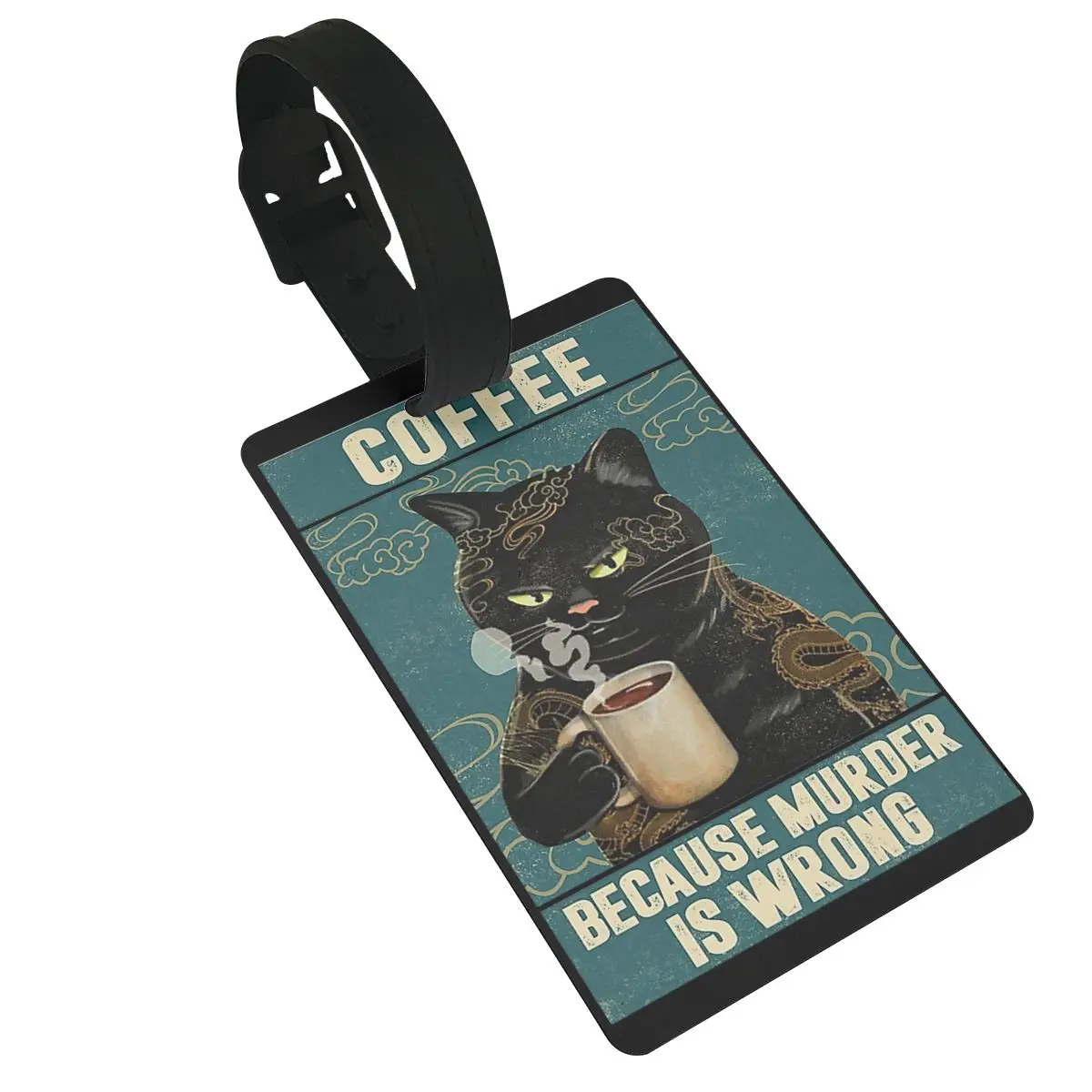 Zwarte Kat Koffiebagagelabels Kofferaccessoires Reizen Pvc Schattige Bagage Instaplabel Draagbare Etikethouder ID-Adres