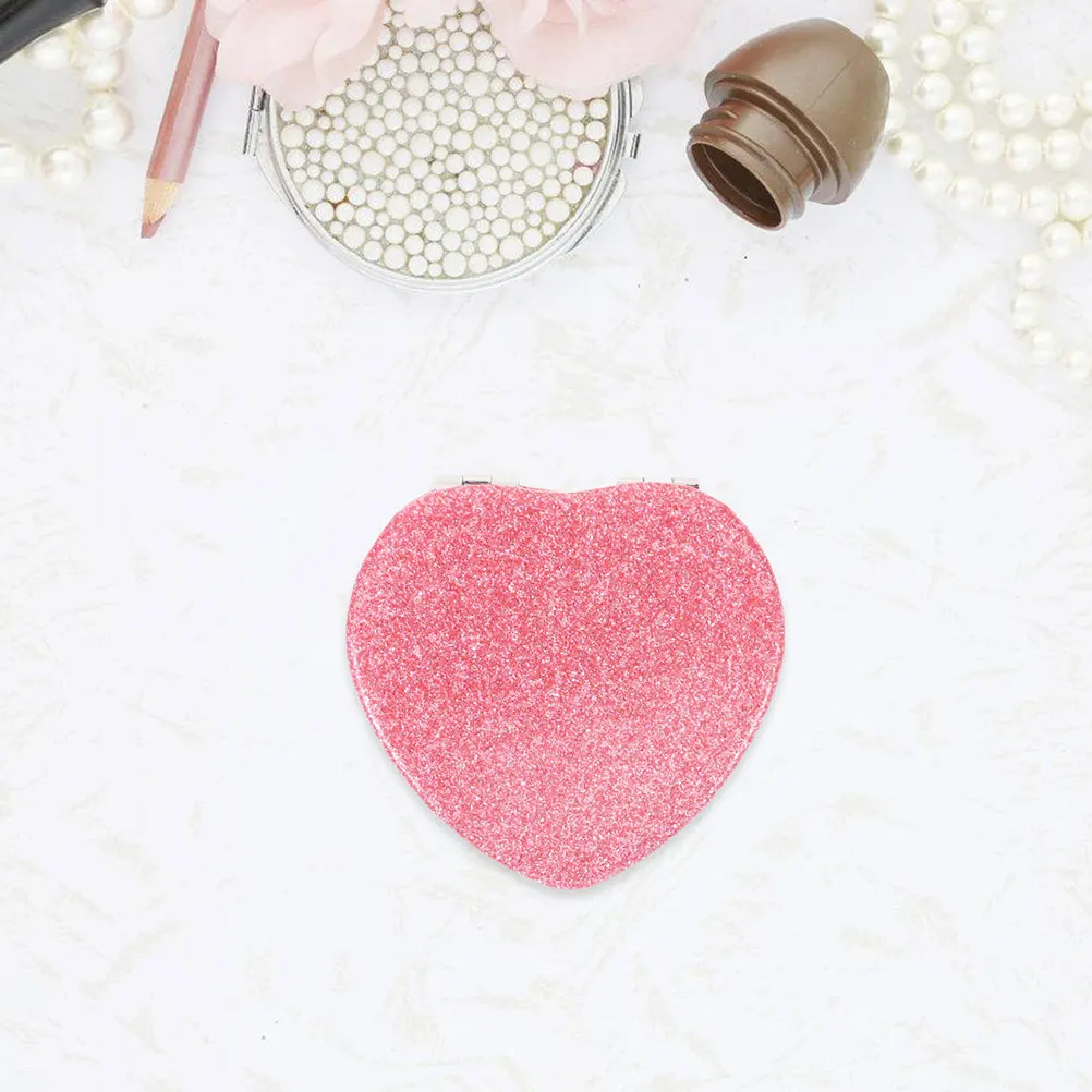 Mini Heart Shaped Compact Mirror Pink Portable Small Pocket Mirror for Women Girls Fashionable Makeup Touch Up Tool