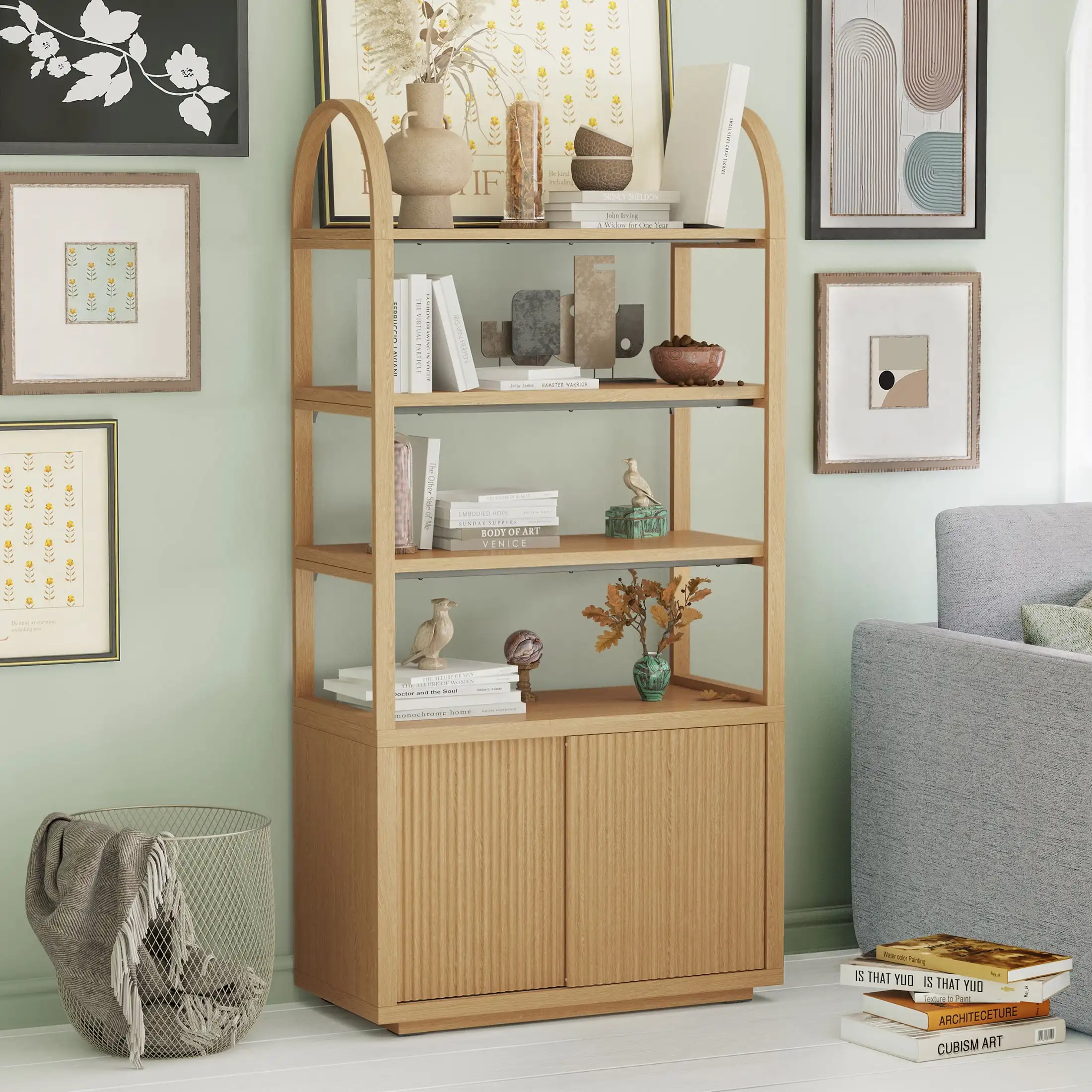 3 Shelf Bookcase with Storage Cabinet Sturdy Metal Frame for Storage and Display Sturdy and Durable Easy To Clean