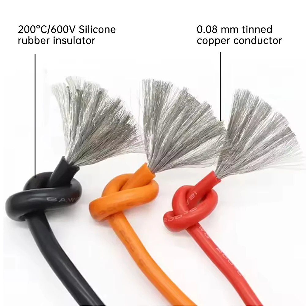 Cable de silicona Flexible resistente al calor, Cable trenzado 30AWG, cables eléctricos de cobre estañado, Kit de mezcla de 5/6 colores