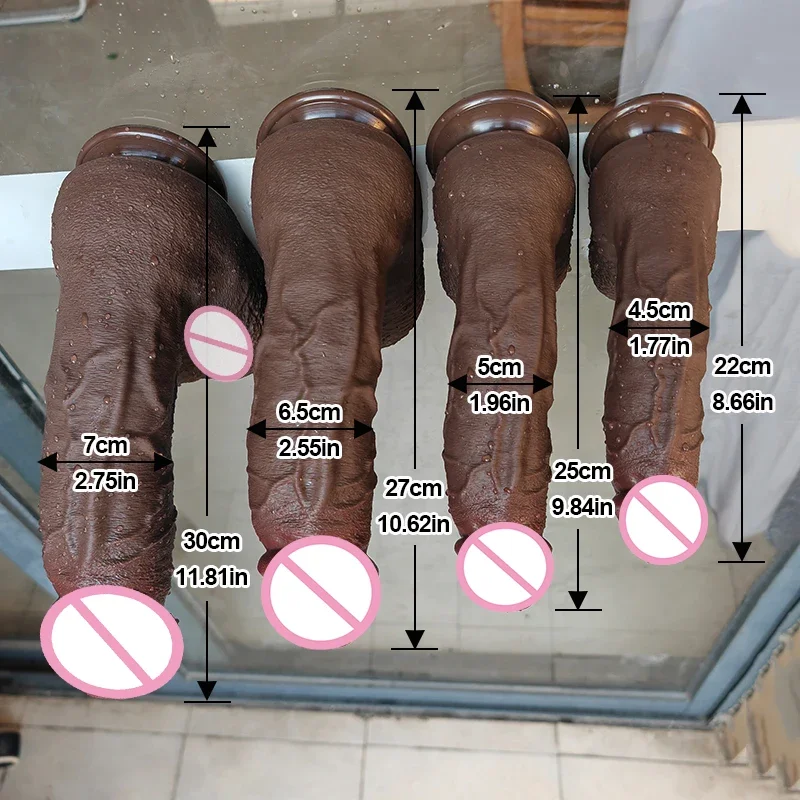 Coffee Realistic Big Silicone Dildo Women Erotic Anal Sex Toys Gay Soft Clitoris Vaginal Anal Penis Suction Dick Masturbators - view 2