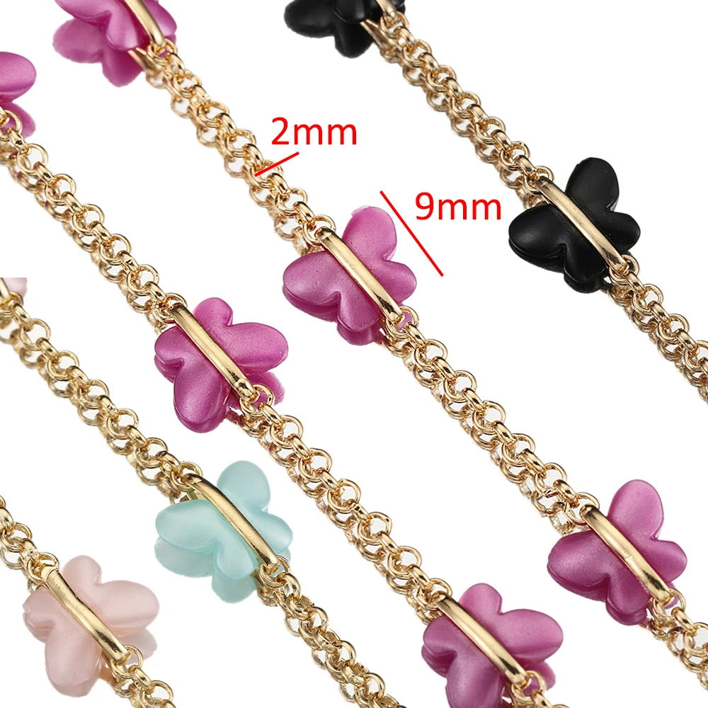 1meter Butterfly Bead Copper Chains Acrylic Bead KC Gold Color Rhodium Beaded Chains for Necklace Bracelet Jewelry Making DIY view 3
