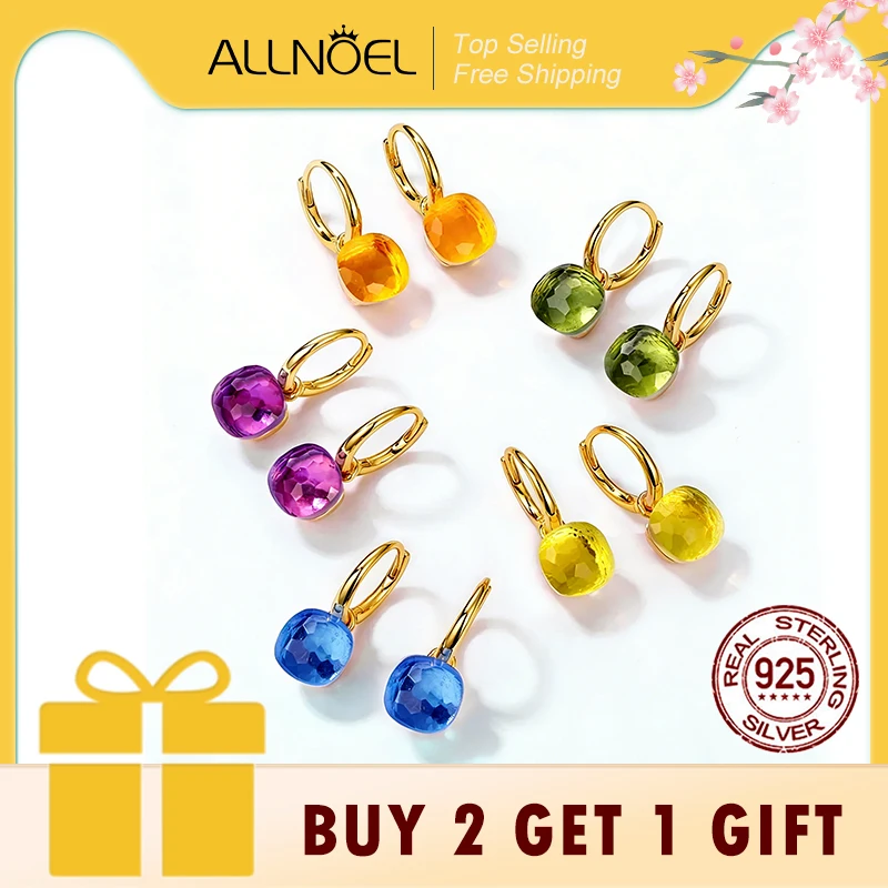 

ALLNOEL 925 Sterling Silver Dangling Earrings For Women Green Fuchsia Amethyst Candy Style Party Gift Fine Jewelry Wholesale