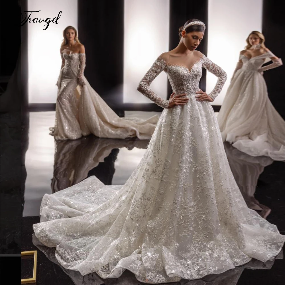 Customized A-Line Delicate O-Neck Wedding Dresses Lace Embroidery Court Train Vestido De Novia Charming Vintage Robe De Mariee