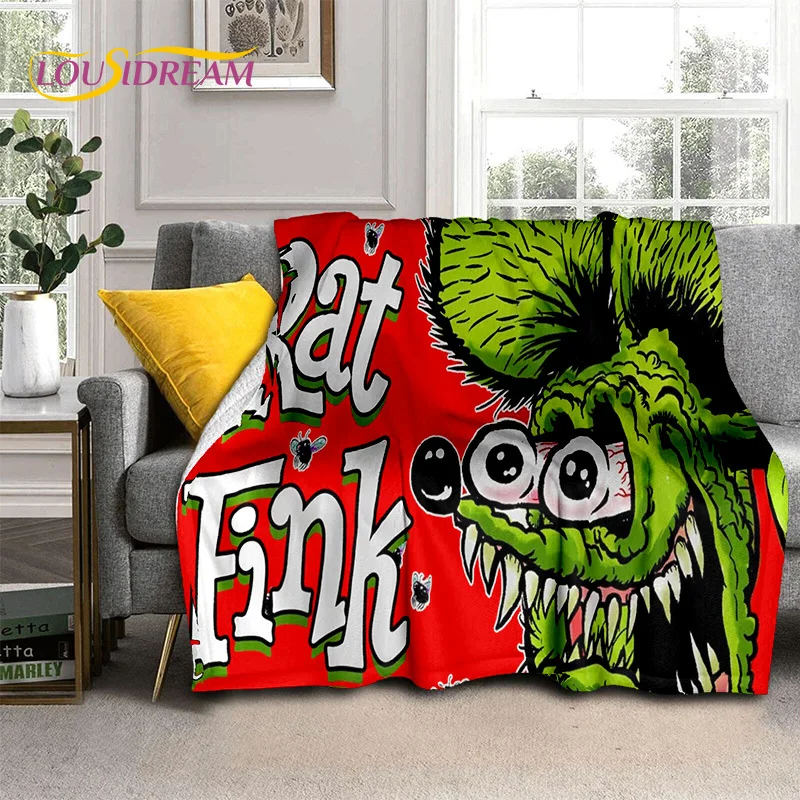 RF Funny Rat Fink Cartoon Motorcycle Car Sign Blanket,Soft Throw Blanket for Home Bedroom Bed Sofa Picnic Travel Office Cover