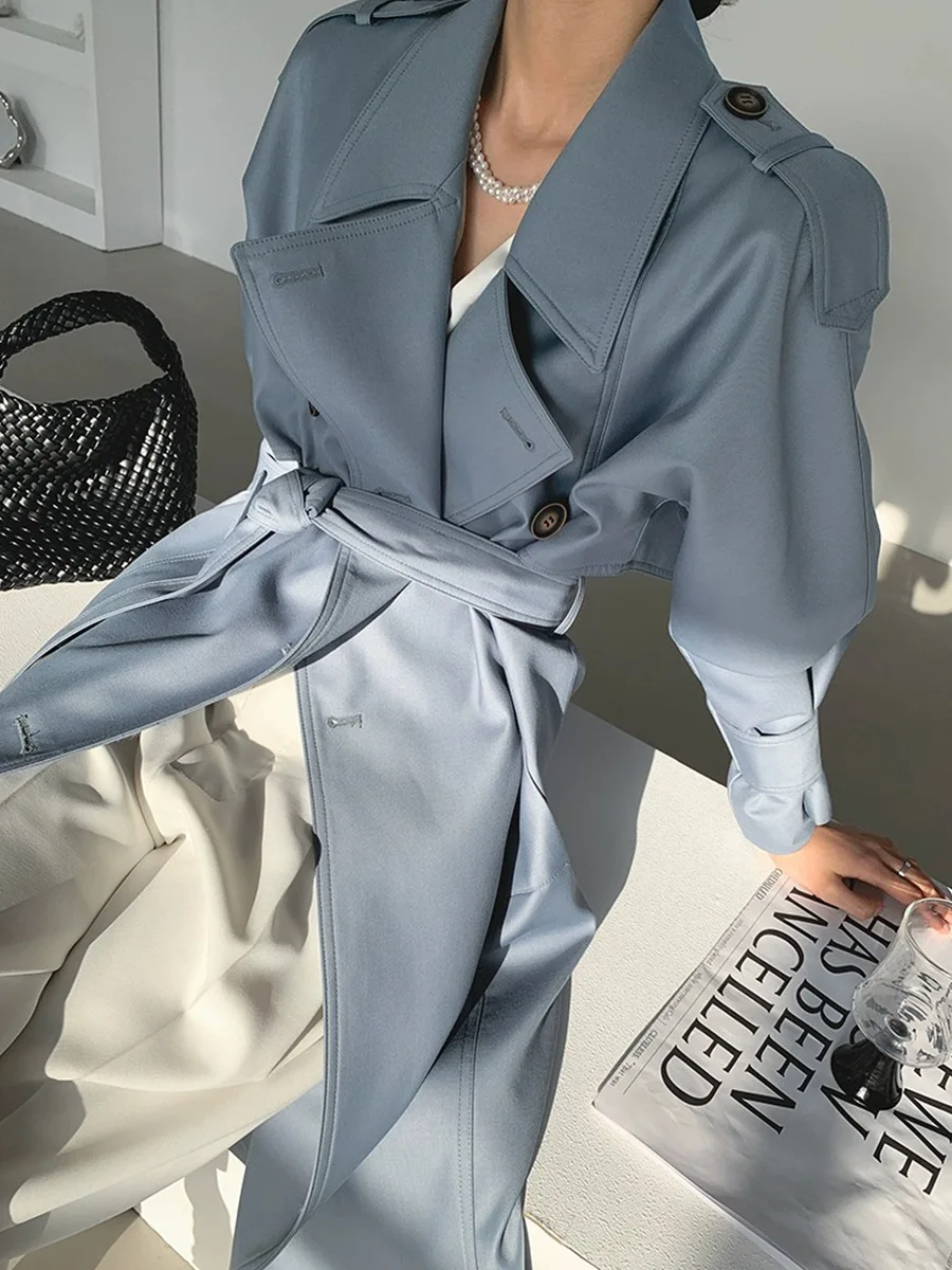 British style double breasted medium long trench coat for women 2024 early spring newStyle coat