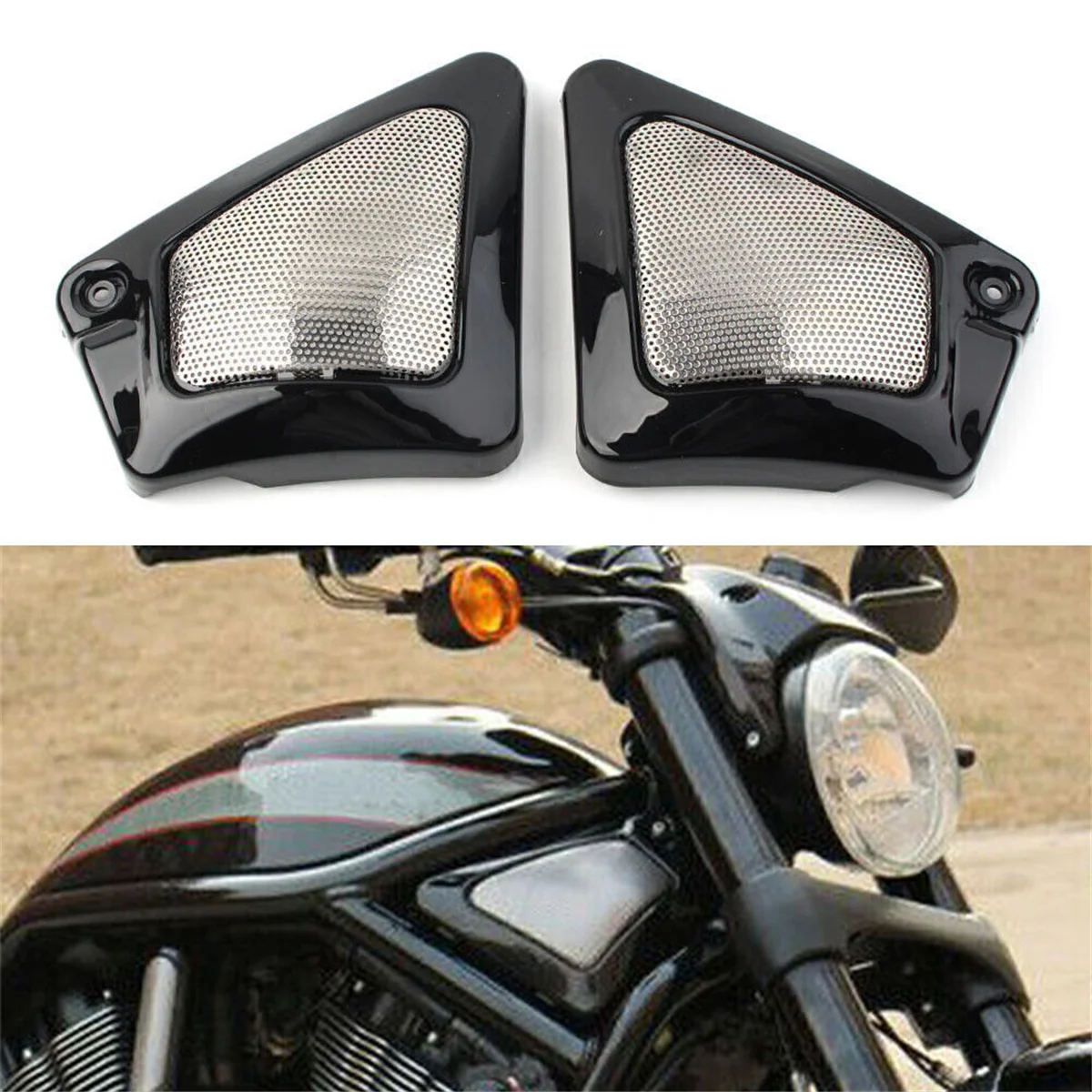 1Pair L&R Front Airbox Frame Neck Side Cover for Harley V-Rod VRSCD VRSCDX VRSCA 2002-2017, B