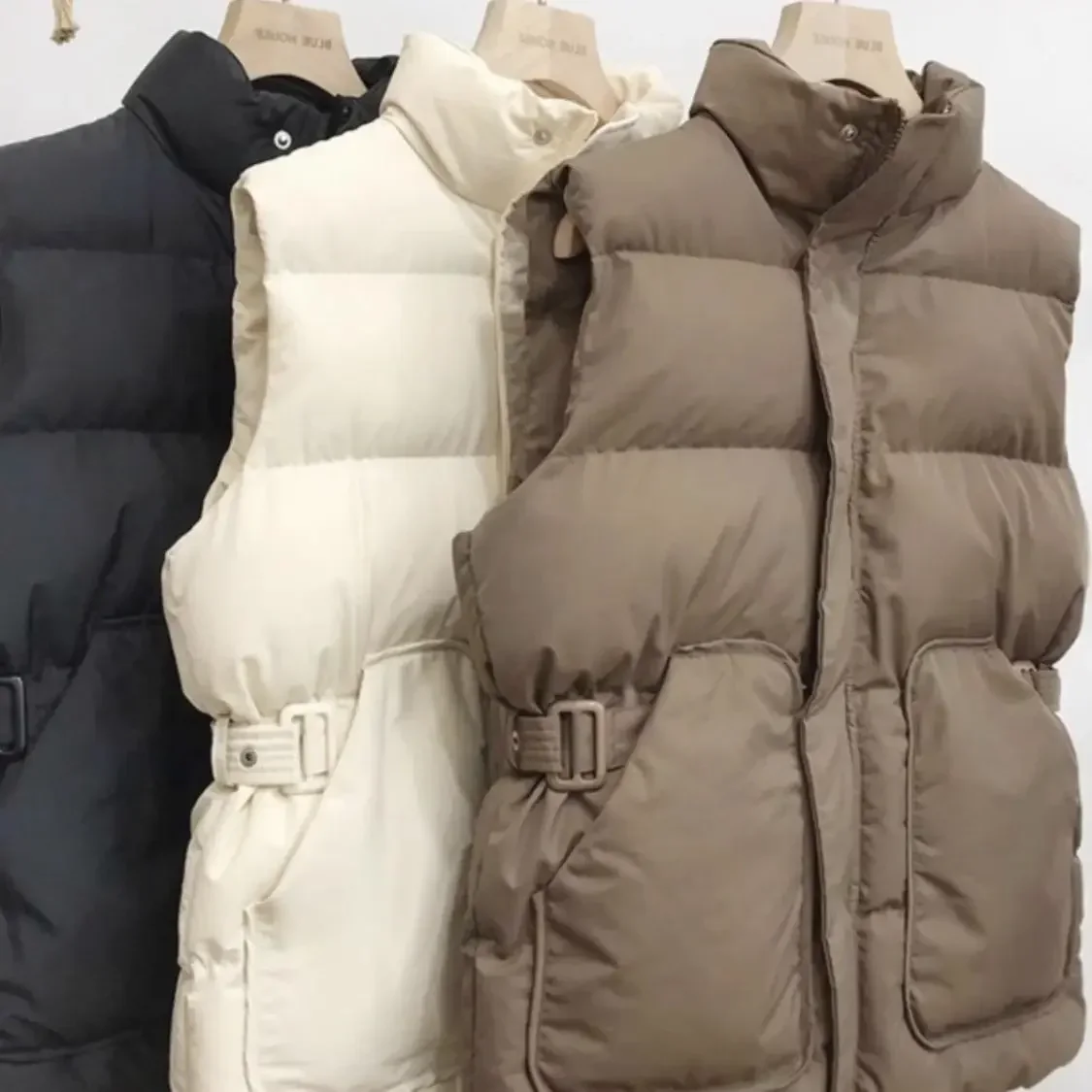 New Down Padded Vest Autumn Winter Women's Korean Version Loose Cotton Vest Stand Collar Solid Color Waist Vest Coat