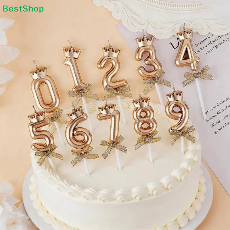 Crown Number Birthday Candle Kit 0 To 9 Digit Cake Topper Decorative Candle For Kids Birthday Anniversary Party Cake Decoration