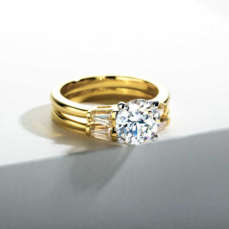 2 Carat All Moissanite Women 925 Sterling Silver Wedding Yellow Color Ring Sets Engagement  Jewelry