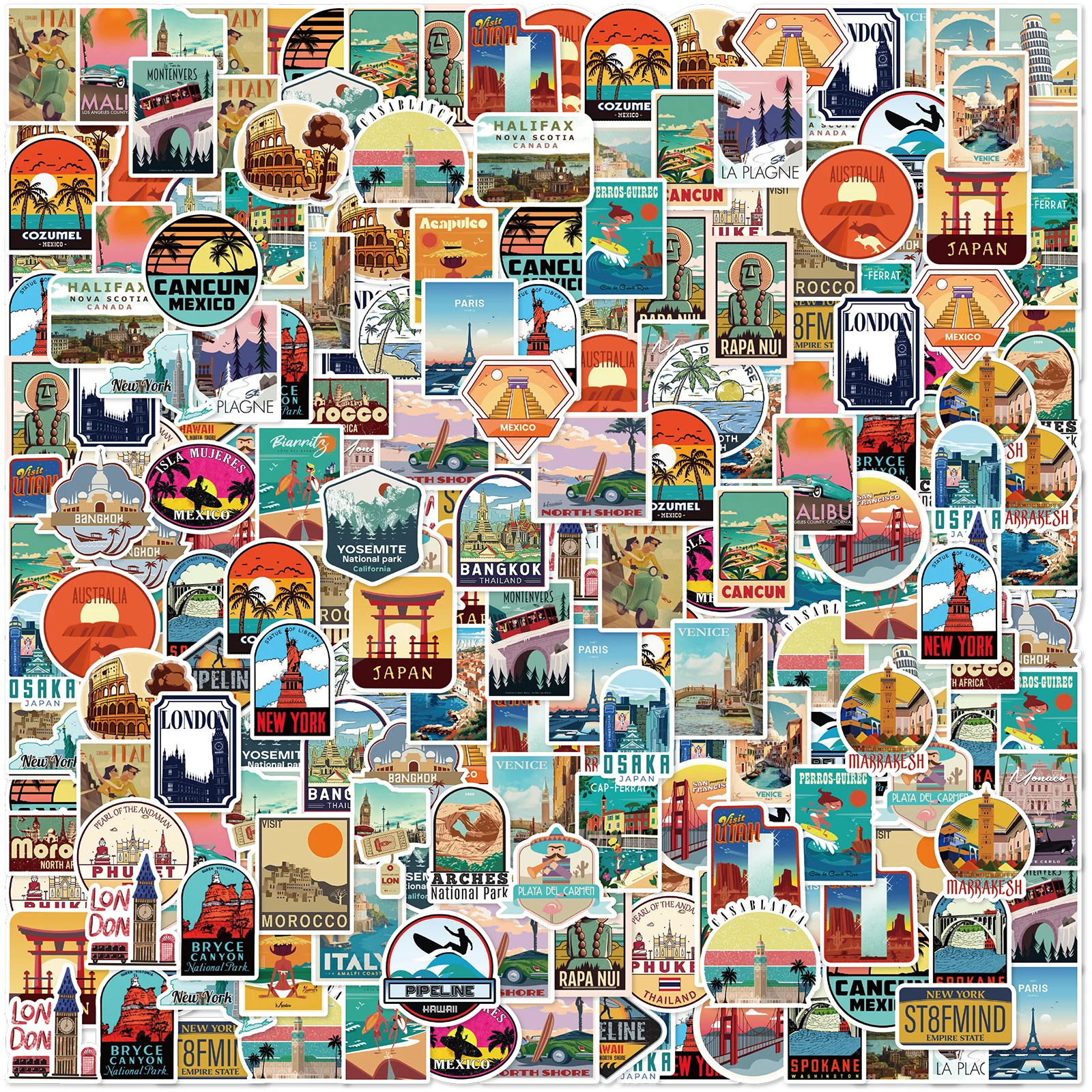 50pcs World Architecture Landscape Graffiti Stickers Decorated Notebook Water Bottle Suitcase Classic toy Waterproof PVC Decals