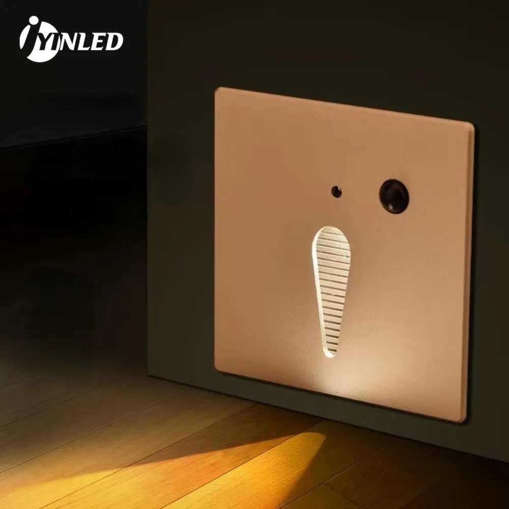 Lámparas cuadradas de Interior para empotrar en la pared, luz LED con Sensor de movimiento PIR, para escalera, cocina, dormitorio, pasillo, iluminación nocturna