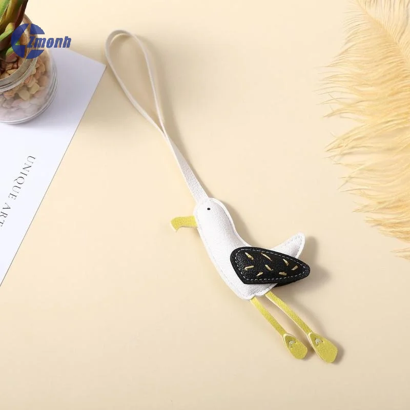 New！PU Leather Seagull Pendant Patchwork Keychain Cute Bag Ornament Backpack Decoration Gift