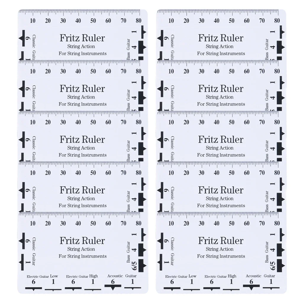 10pc régua fritz guitarra corda ação calibre régua corda passo régua cartão luthier ferramenta para instrumentos de cordas
