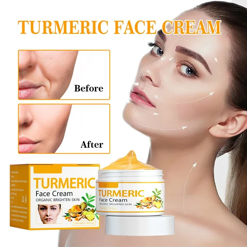 Turmeric Collagen Face Cream Lifting Fade Fine Lines Moisturizing Cream Women Repair Facial Brightening Cream Korean Skin Care