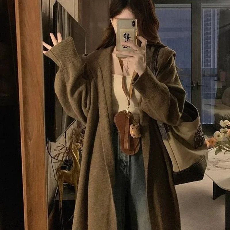 

Mid-Long Cardigans Ladies Womens Summer Lapel Minimalist Thin Quarter-Zip Crop English-Style Lady Puffed Button-Up V-Neck Tender