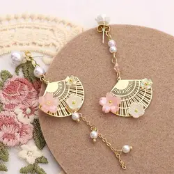 Fairy Luxury Ancient Temperament Long Asymmetric Party Jewelry Female Earrings Chinese Style Fan Earrings Dangle Earrings