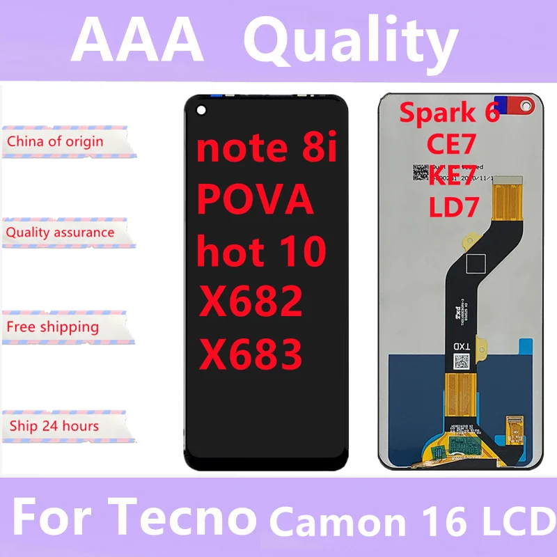 

6.8" For Tecno Camcon16/Spark 6/Pova X682 X683 LCD with Touch Screen for Tecno CE7 KE7 LD7 Display Pantalla Complete