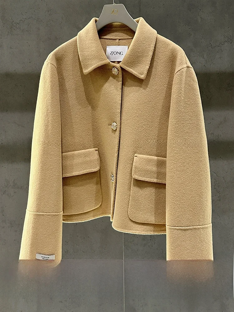 

ZQ Double-Faced Woolen Coat Casual Sle Pure E-commerce S 2026 Spring Regular Thin Long Sve Single Button Closure