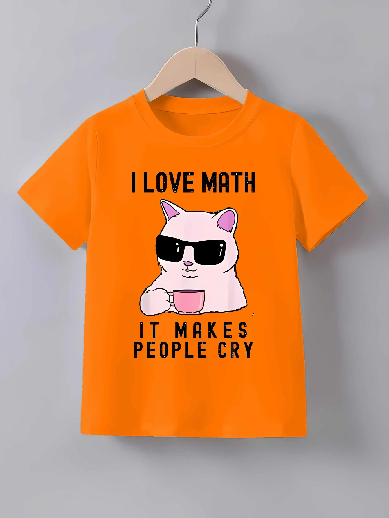 Cool Cat I Love Math It Makes People Cry Quote Print T Shirt Outfit Boys Girls Kids Short Sleeve Cartoon Children Daily Tees