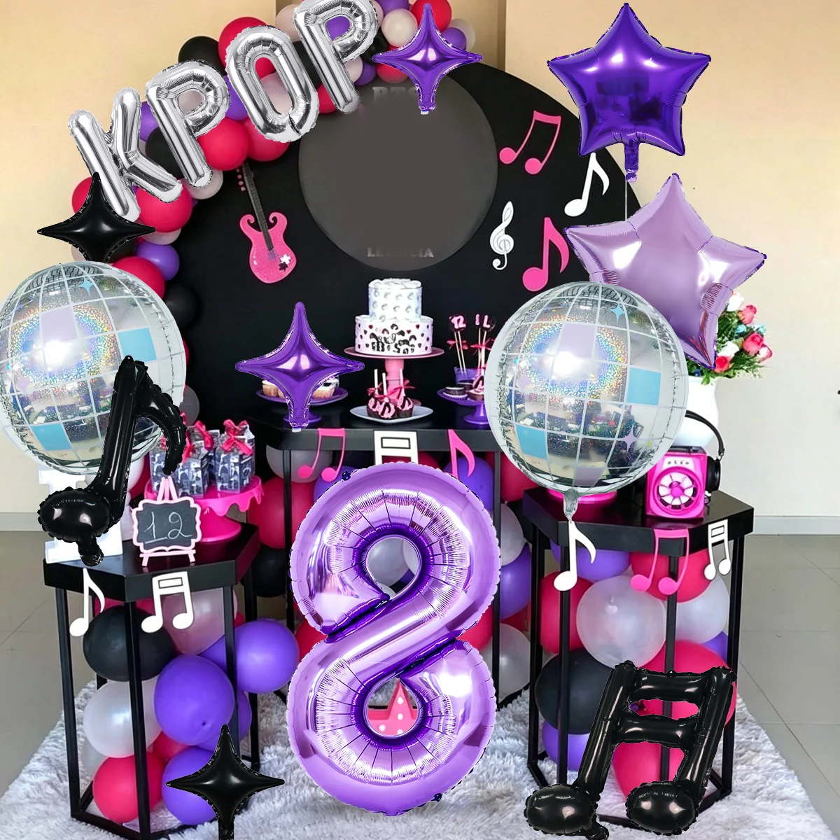 15-teiliges K-Pop Musik-Thema Geburtstagsballon-Dekorationsset – Ideal für K-Pop-Themengeburtstagsfeiern, Social-Media-Video-Hintergründe – Detail 4