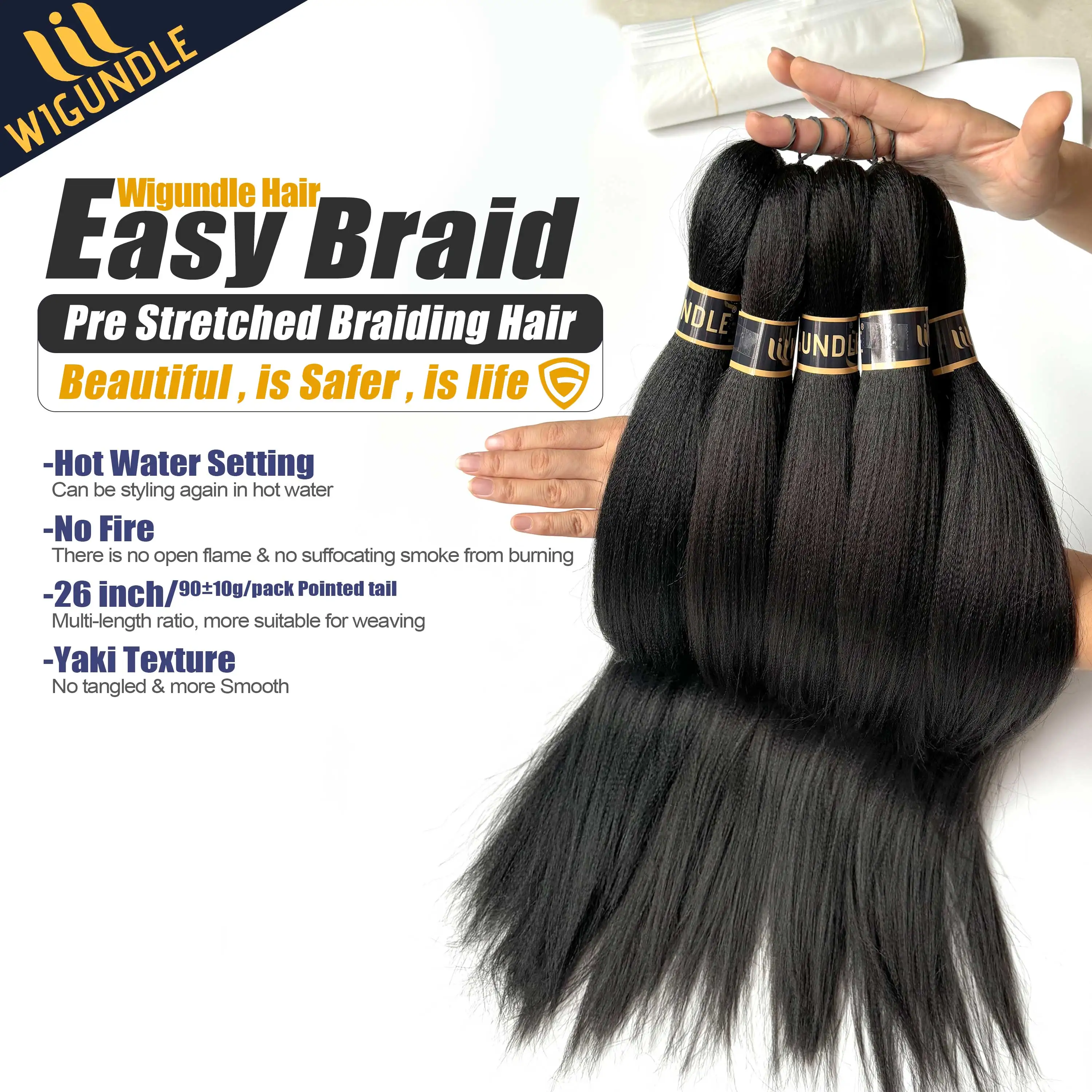 EZ Pre-stretched Braiding Hair Ombre Professional Easy Crochet Braid Hair 26 Inch 90g Hot Water Setting Synthetic Crochet Hair