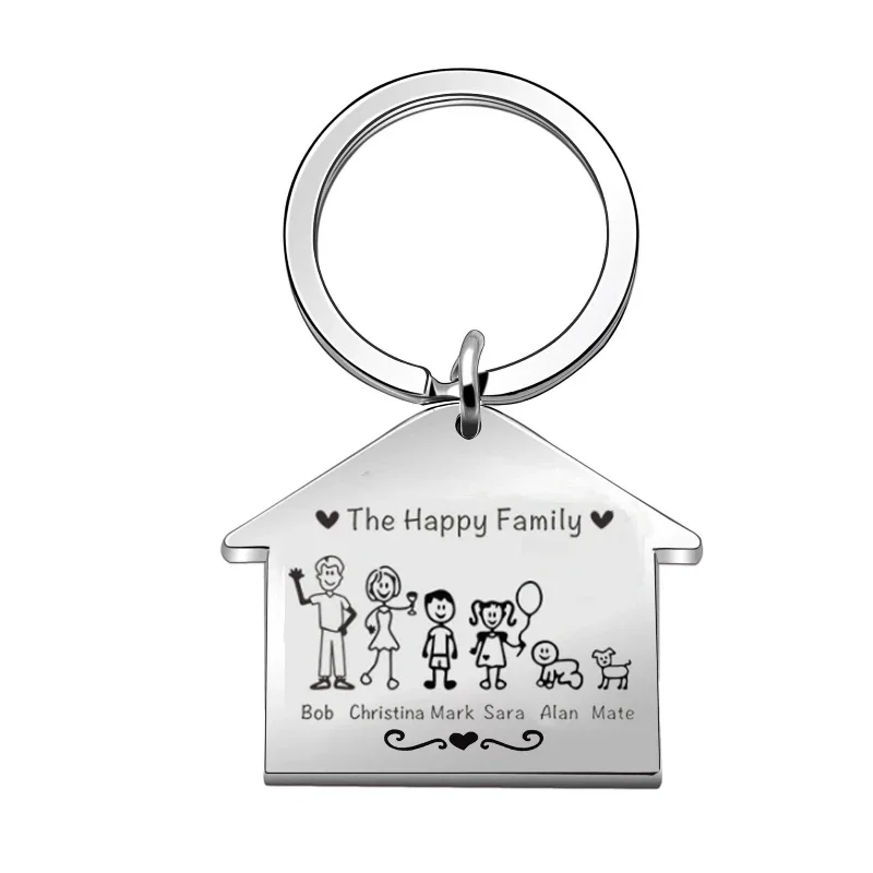 

Family Keychain Hollowed Out Door Large House Double-sided Graphic Text Customization DIY Housewarming New Year's Reunion Gifts