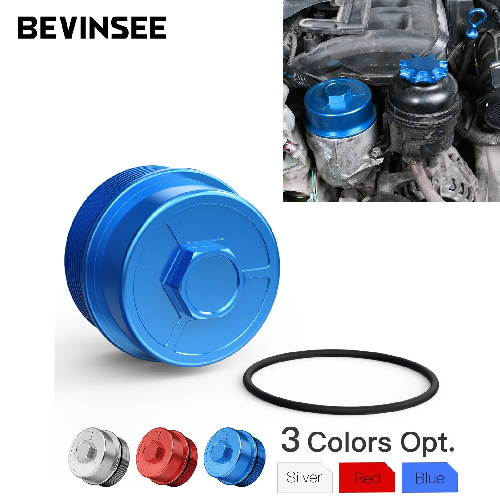 

BEVINSEE Aluminium Oil Filter Lid Cap for BMW E46 E36 E39 E60 E61 325i 328i 330i X3 E83 X5 E53 Z3 Z4 E85 for BMW M52 M54 Engine