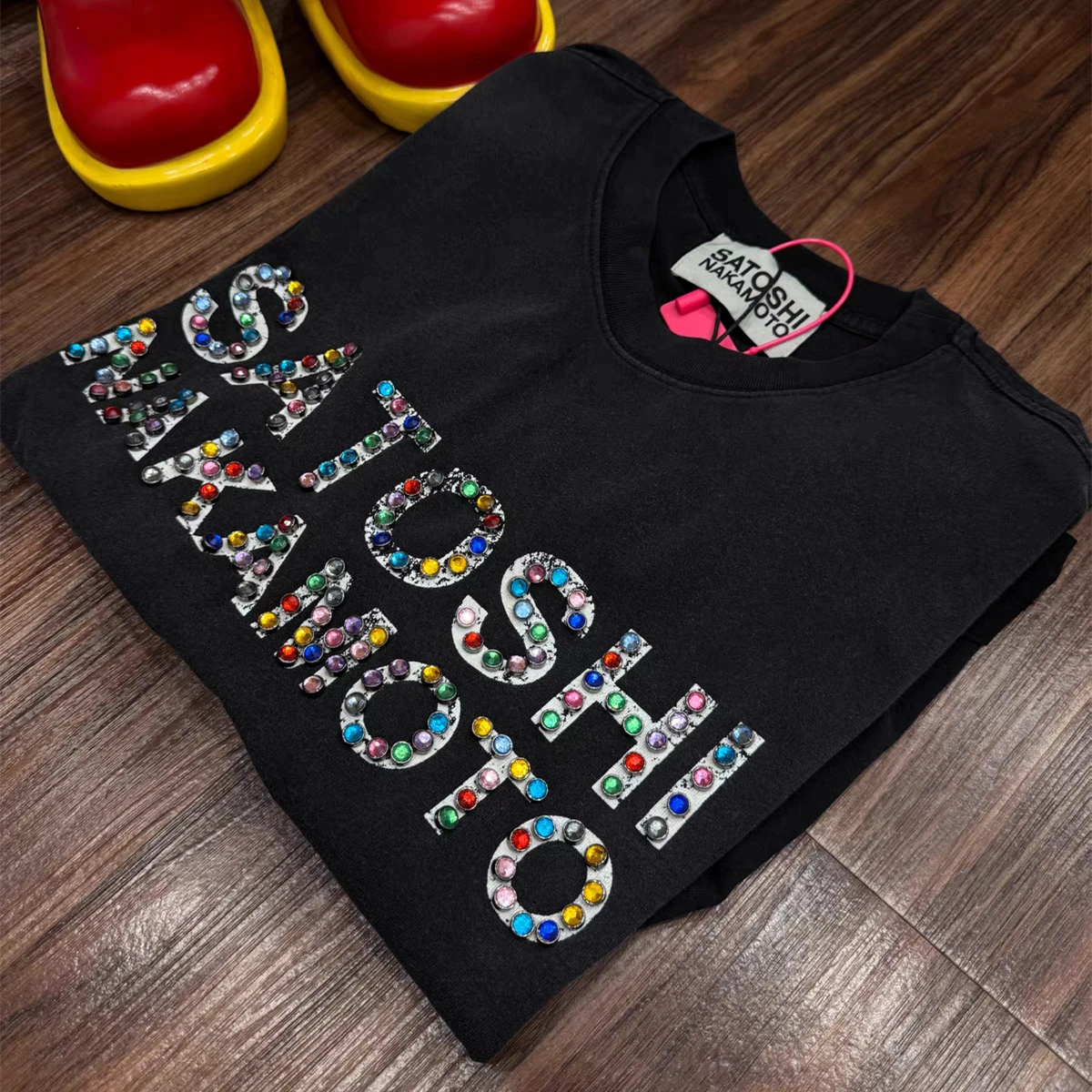 Washed Satoshi Nakamoto Rainbow Color Studded Logo T Shirt Men Women Best Quality Tee Tops T-Shirt