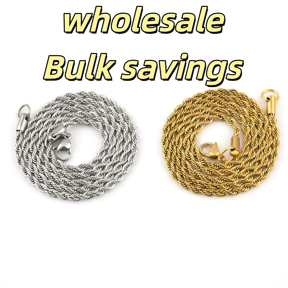 10Pcs/Lot 316L Stainless Steel Rope 3/4/5mm Necklace Man Goth Y2K Neck Decoration Jewelry Wholesale Manufacturer American Retro