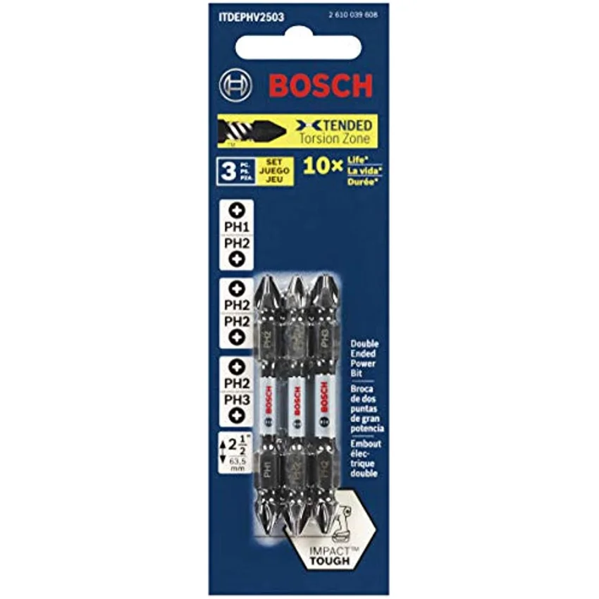 BOSCH 3 Pcs Impact Tough 2.5 In. Phillips Double-Ended Bit Set Screwdriver Cross Screwdriver Head