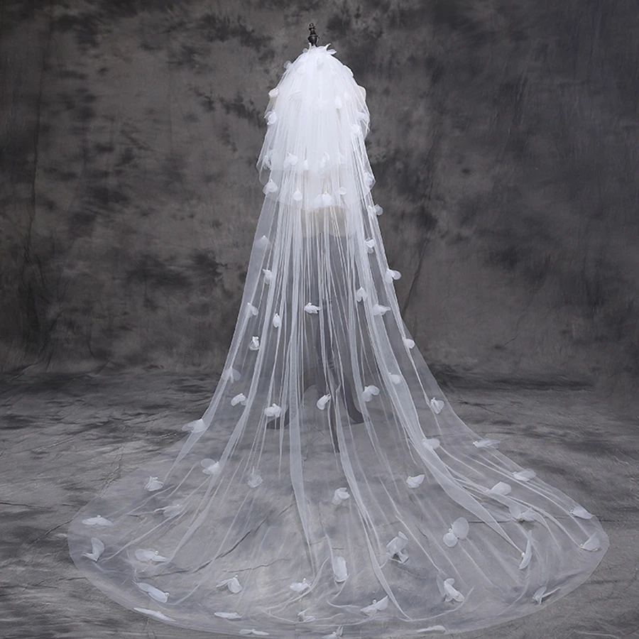 New Arrival Ivory Cathedral wedding veils 3 Layers Bridal veil 3D flower Wedding accessories Bride mariage velos de novia