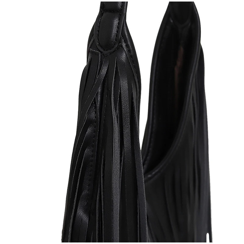Quaste Große Kapazität Marke Tote Tasche Schwarz Leder Hohe Qualität Luxus Mode Frauen Schulter Tasche Weiche Casual Hobos Achselhöhle Tasche – Detail 9