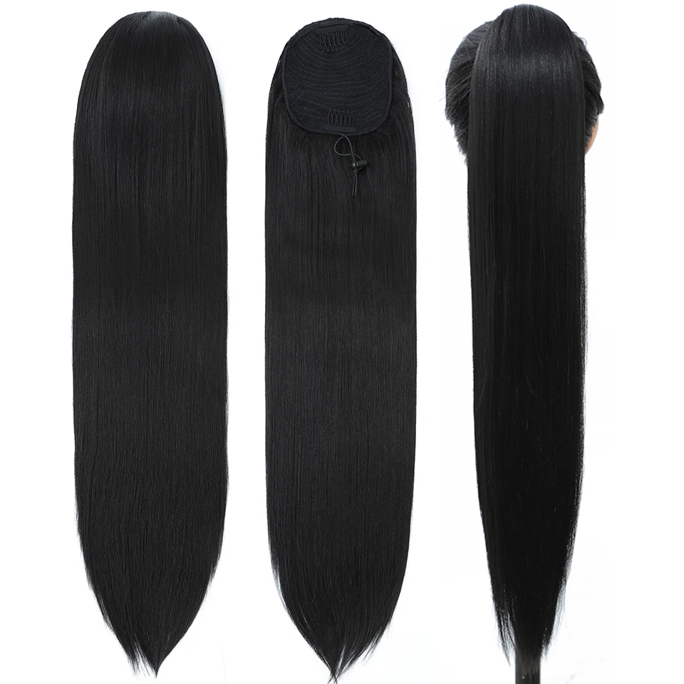 Synthetic Straight Ponytail para mulheres negras, resistente ao calor, Drawstring Hairpiece, Ponytail Extensions, frete grátis