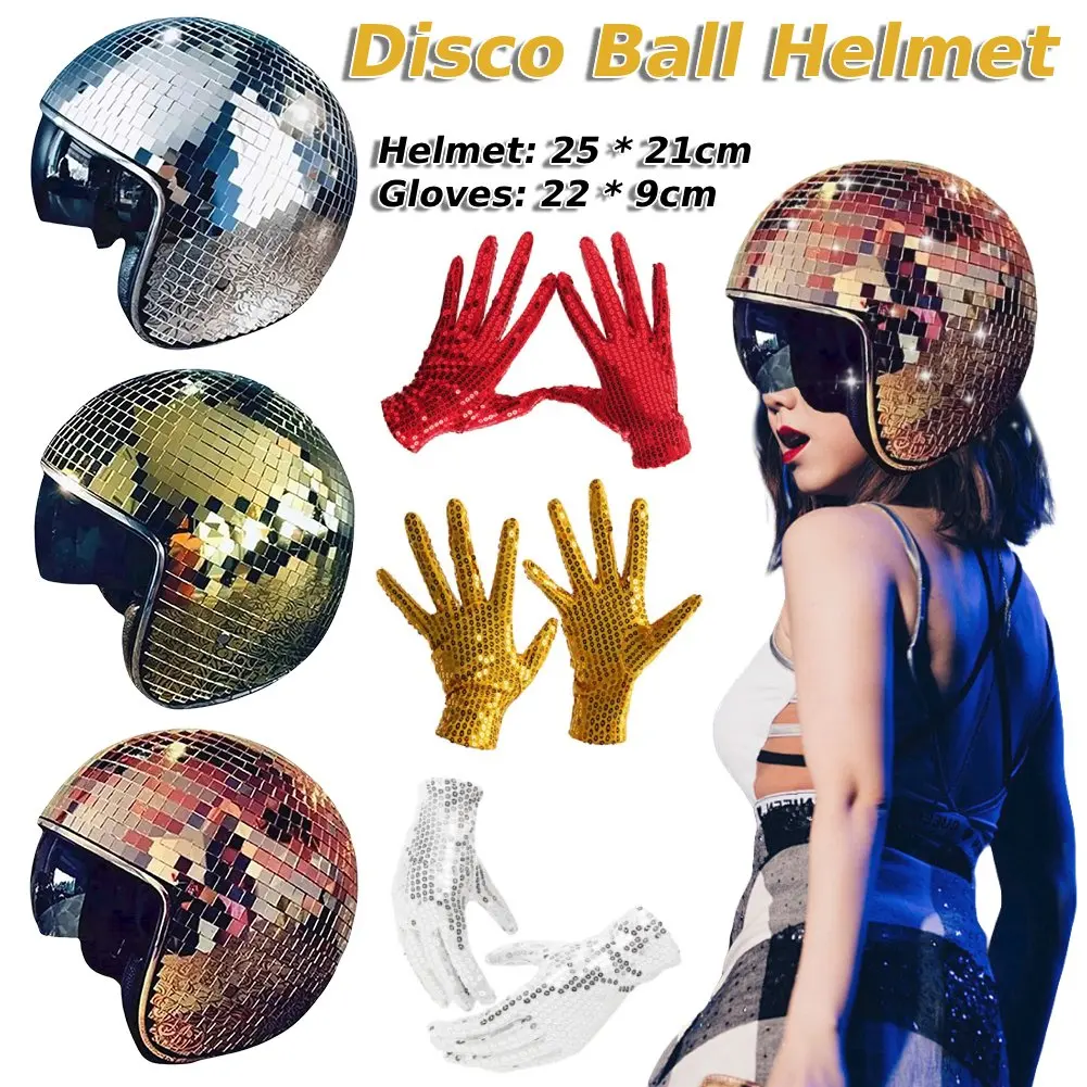 

Classic Disco Ball Helmet Glitter Mirror Glass Punk Costume Hat Disco Helmet Mirror Glitter Ball Helmets Hat for Club Bar Party