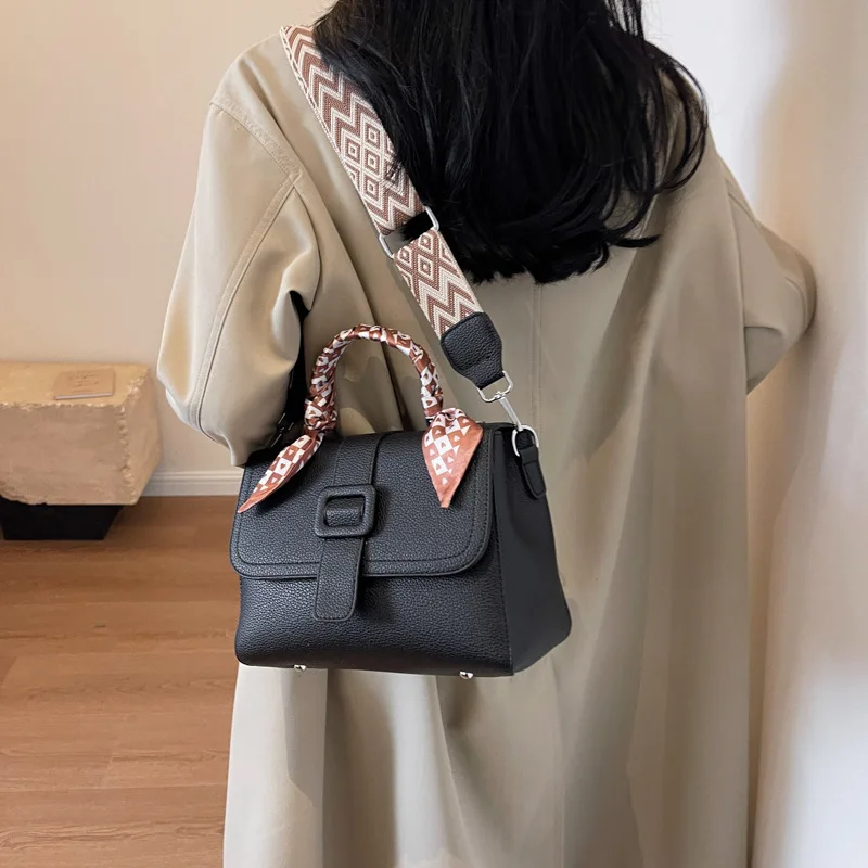 New Fashion Luxury Brand Leather Crossbody Shoulder Handbags For Womens Advanced Retro Wide Shoulder Strap Casual Small Tote